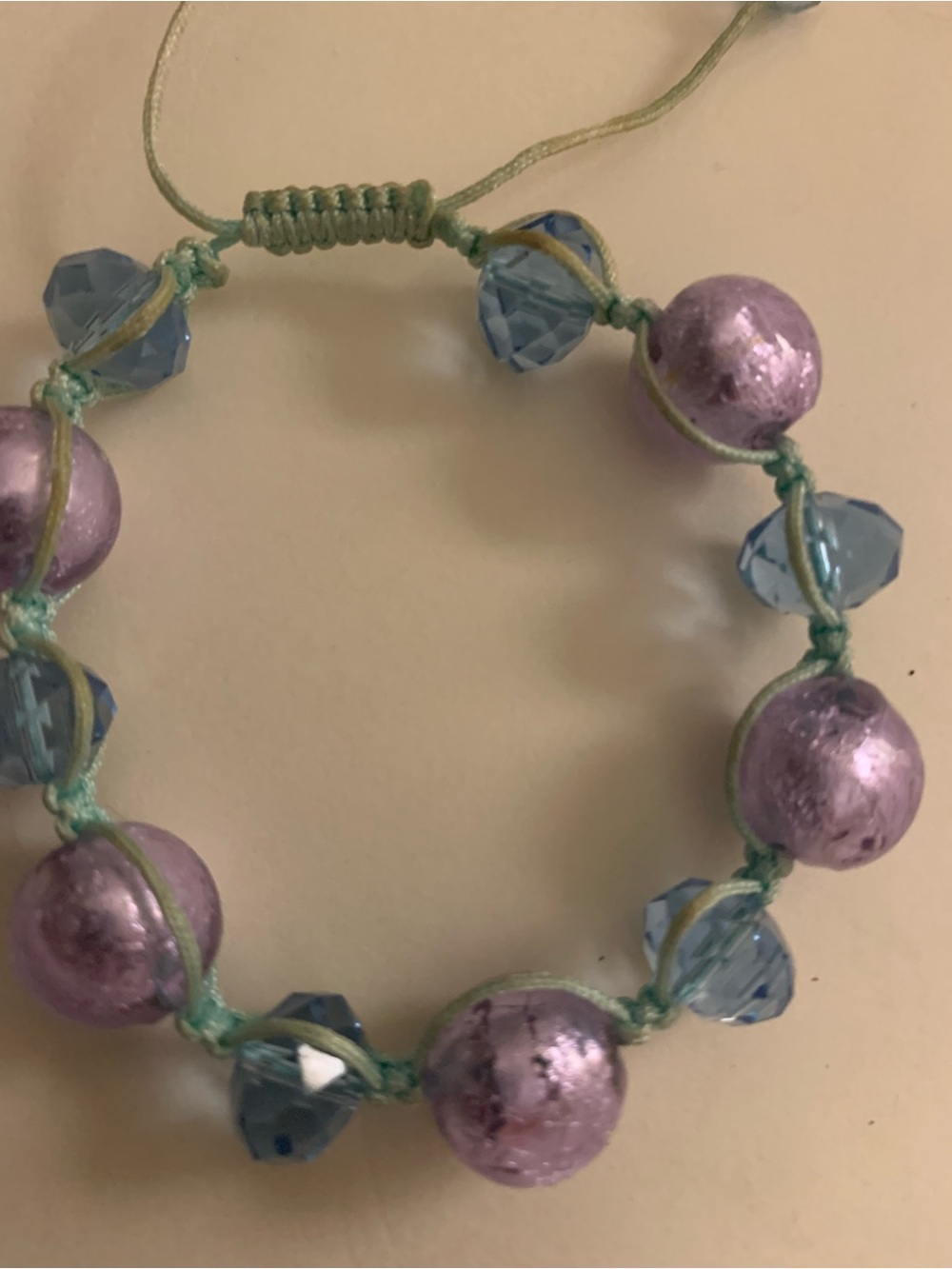 Handmade Shamballa-Style Beaded Bracelet — Lavender and Light Blue